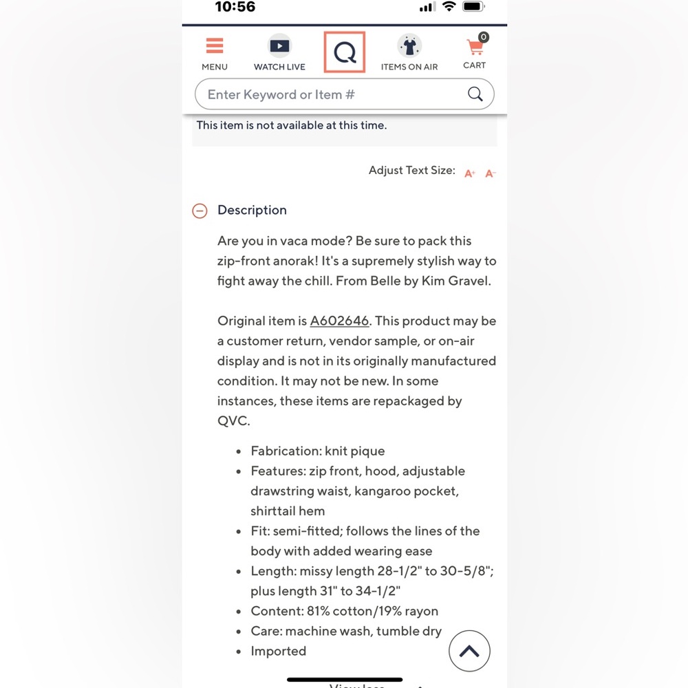 Belle by Kim Gravel bright melon cotton rayon zip front drawstring Adirondack - Picture 11 of 11